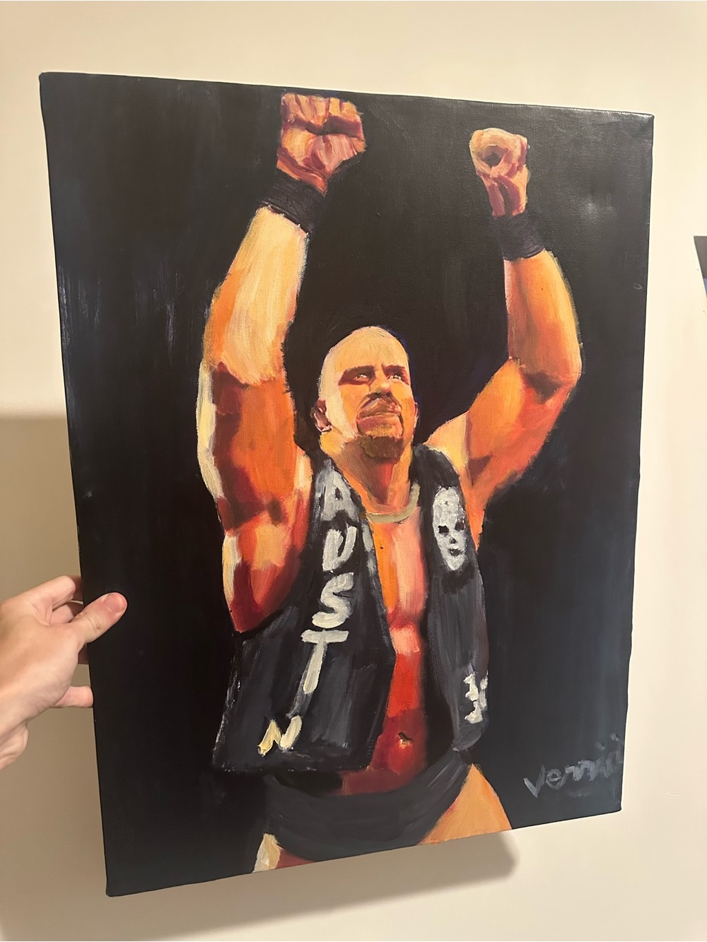 Steve Austin Original Art Painting - Wrestling painting 18x24 signed by artist